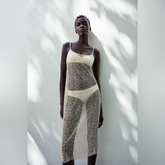 ZARA ~ BEADED SEQUIN FITTED DRESS - Picture 4 of 15
